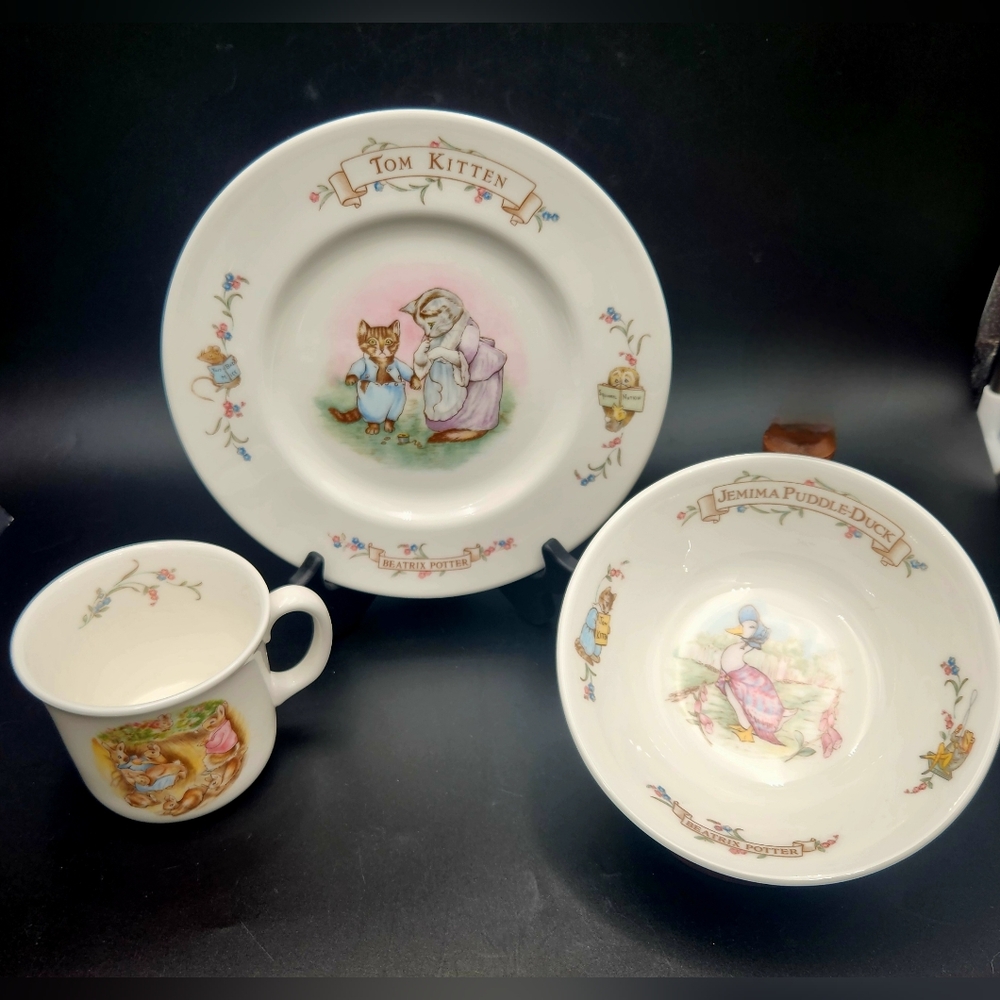 Royal Albert 1986 Beatrix Potter children’s 3 piece dishes set Plate Bowl Cup